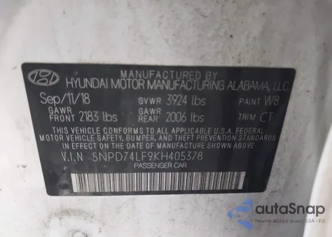 2019 Hyundai Elantra Se z USA, uszkodzony, nr VIN 5NPD74LF9KH405378